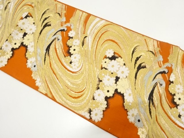 JAPANESE KIMONO / ANTIQUE FUKURO OBI / FLOWER PATTERN WOVEN AGAINST A 